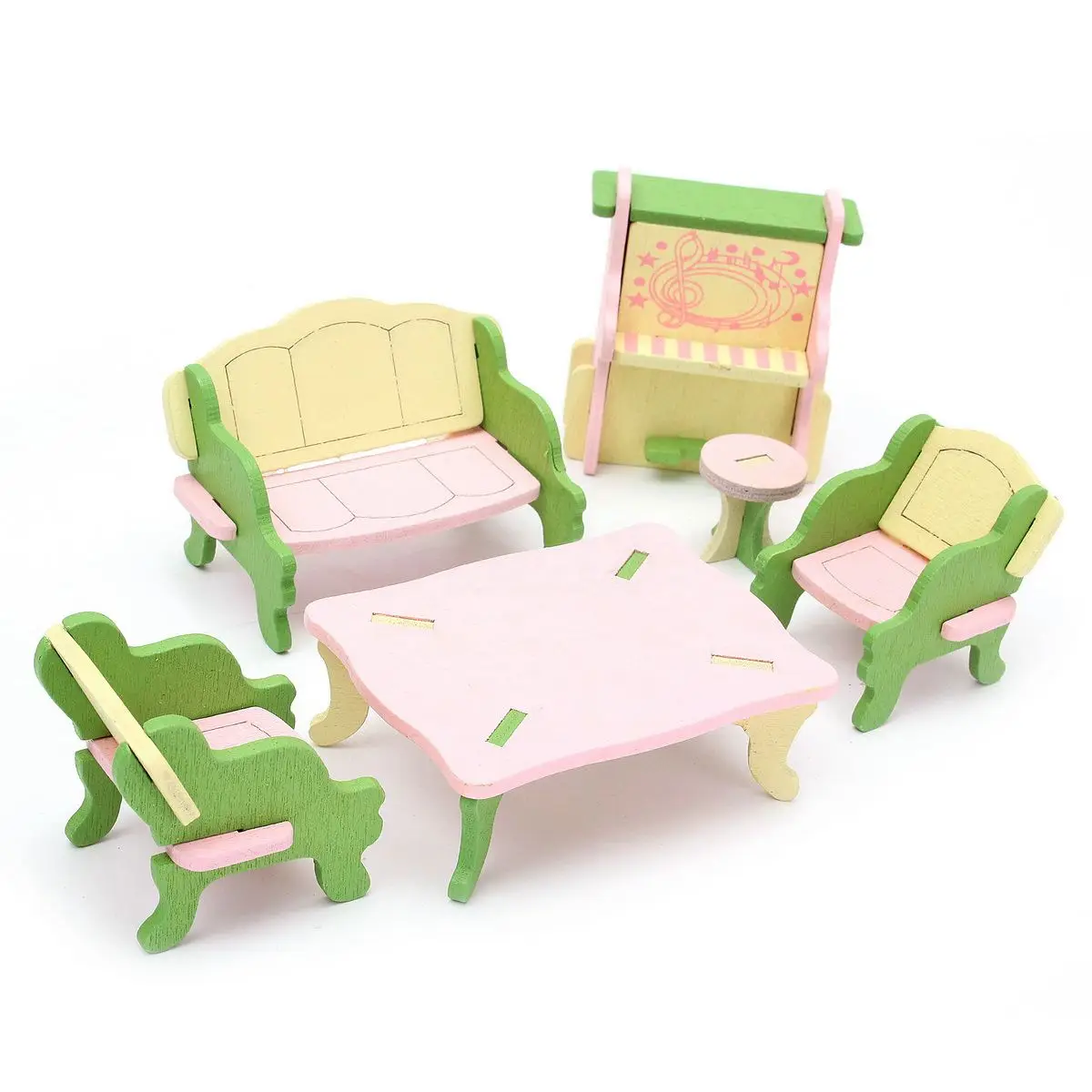 4 Set Wooden Dollhouse Miniature Furniture Puzzle Model Children Kids Toys