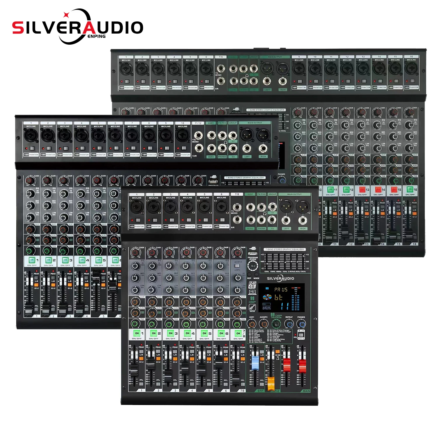 

GAX-GS8 professional 48V audio mixer with MP3 USB recording 99DSP mixer LED display for live streaming content creation