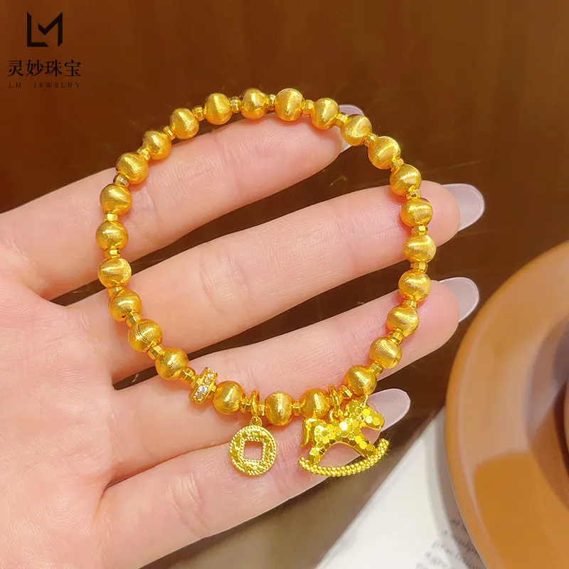 

Rocking Horse Cat Eye Disco Bead Bracelet Women's 24K Gold AU999 - Playful dynamic rocking horse, for daily streetwear