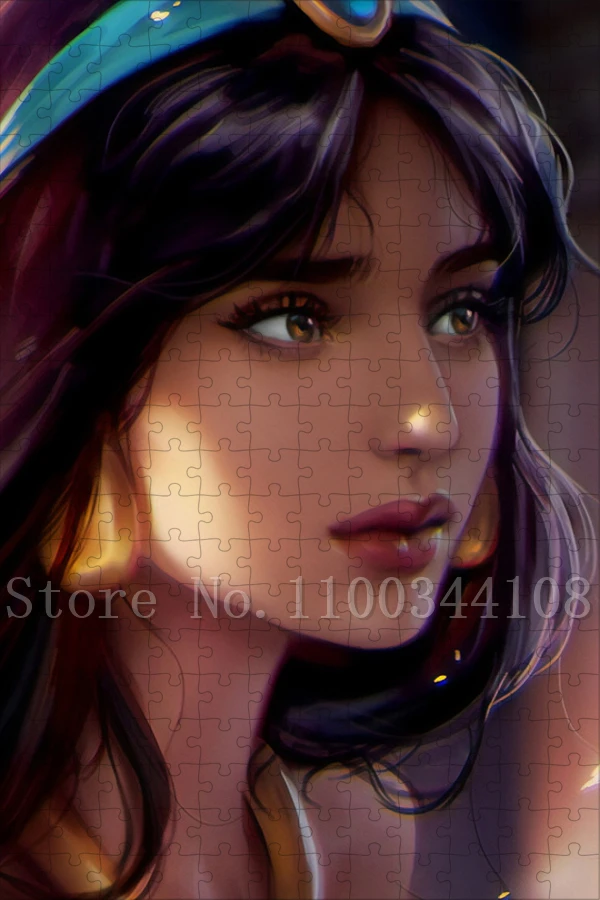 디즈니 공주 재스민 직소 퍼즐 알라딘 300/500/1000 조각 성인을위한 나무 퍼즐 감압 조립 게임 완구