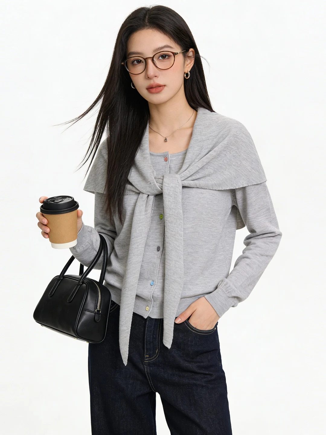 

Легкий съемный вязаный кардиган-топ на весну 2026 года, утягивающий, универсальный, приятный к телу, синего цвета, для женщин