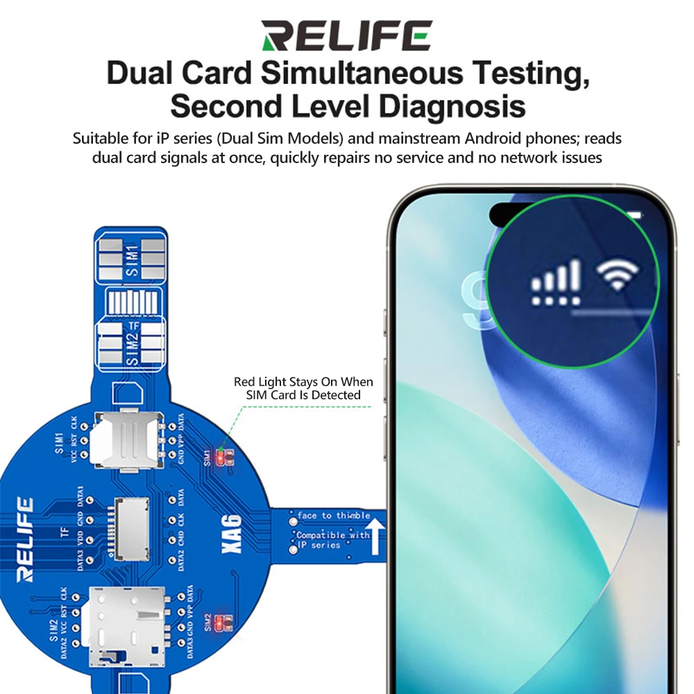RELIFE XA6 Dual-SIM Signal Test Board for IP/Android Phone Repair Non-Disassemble Device SIM/TF/NM Card Testing Tool