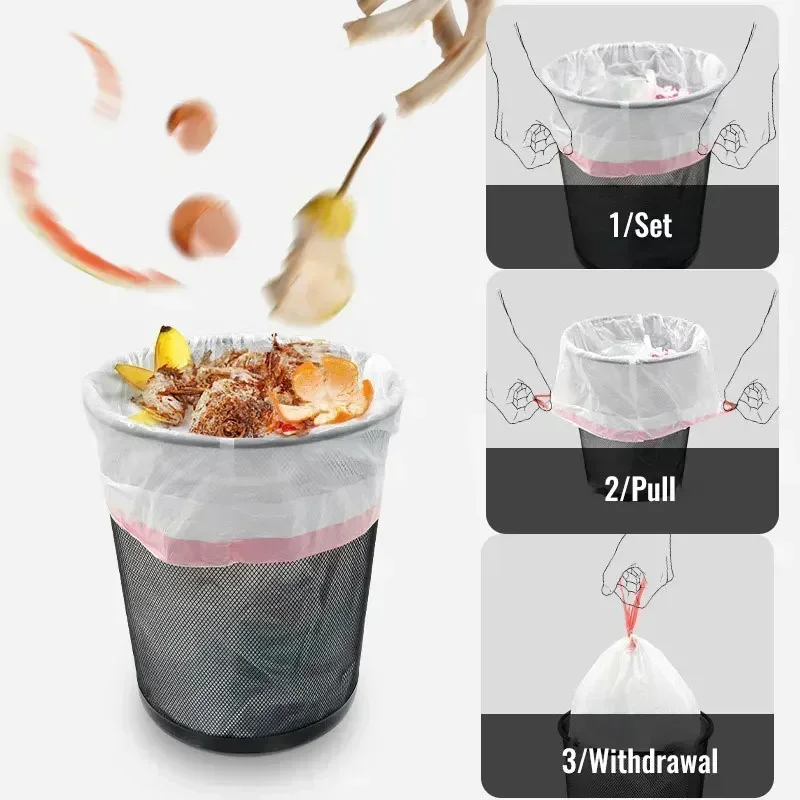 Garbage Bag with Drawstring Household Disposable Transparent Garbage Bag Kitchen Dormitory Living Room Use Three Sizes Selection image 2