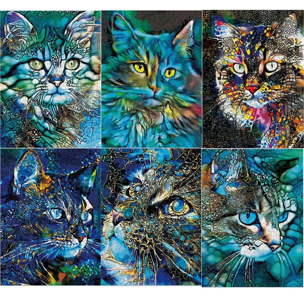 

Wooden Animal Jigsaws Games for Kids Adults High-quality Interesting Cat Rectangle Wood Puzzle Brain Twister DIY Toys