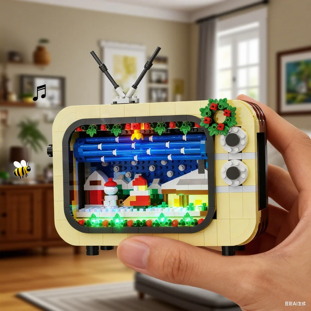 

Рождественский строительный блок, телевизон, сборка кирпича, ретро ТВ-головоломка, коллекция, модель, украшение для рабочего стола, Рождественский подарок, детская игрушка