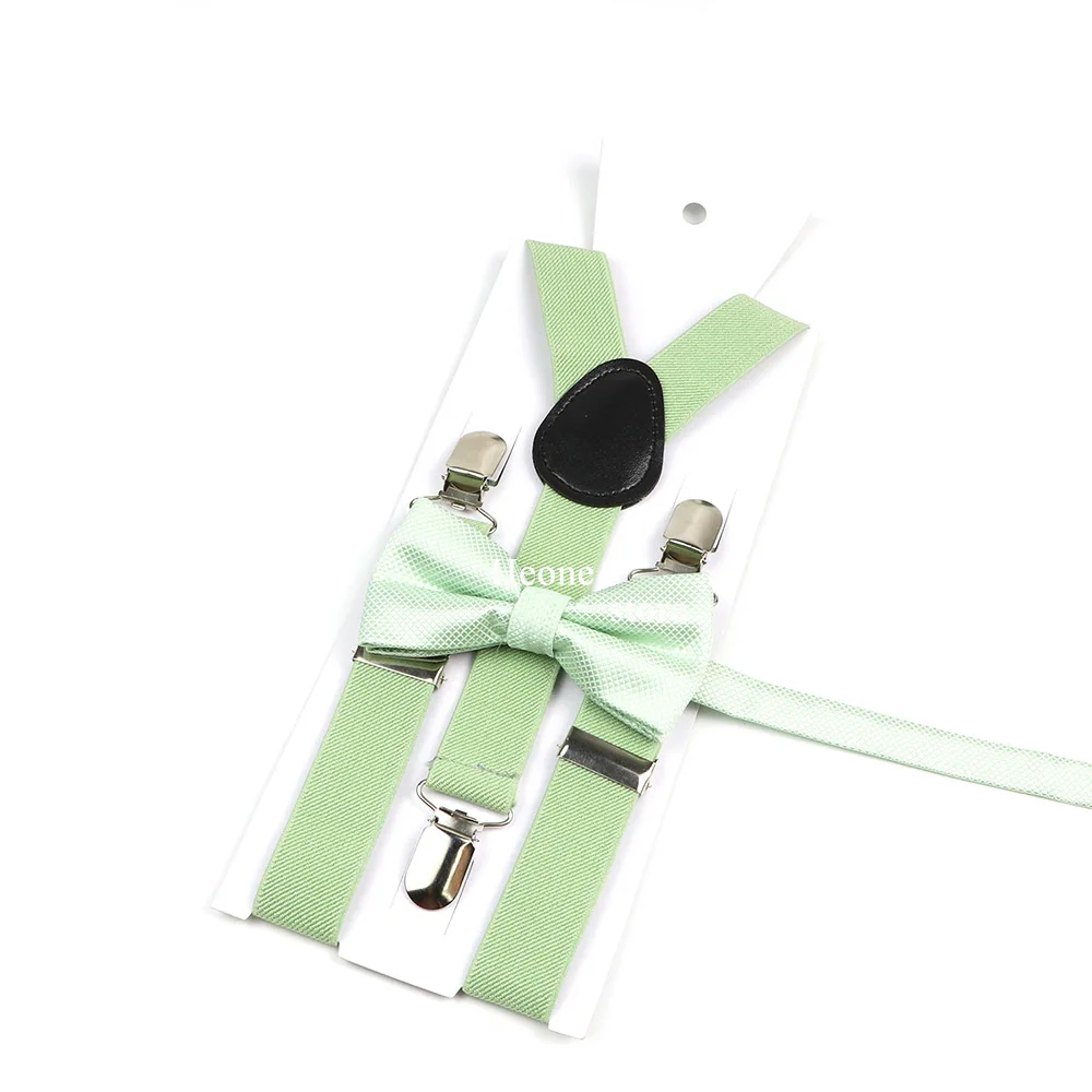 Sage Green Suspender Bowtie Brooch Set