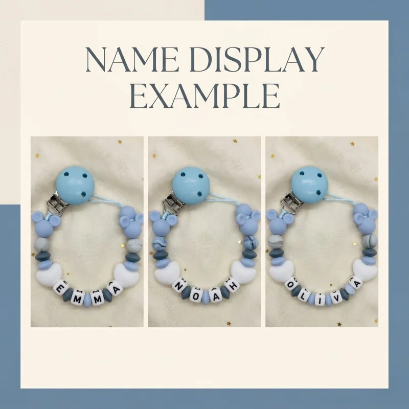 Custom Baby Name Pacifier Holder Blue Heart Silicone Beads Handmade Dummy Clip for Boys Shower Gift Nipple Strap Teething Chain