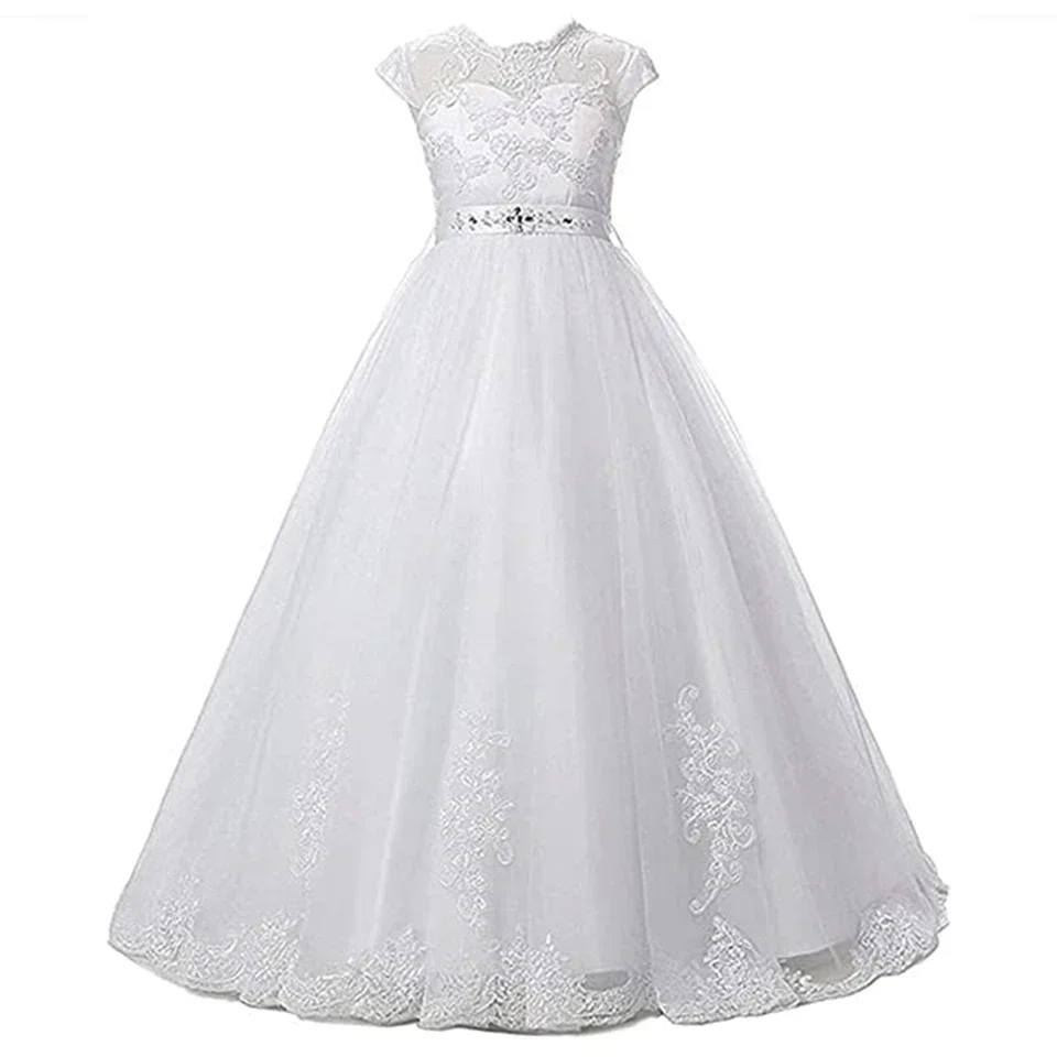 

Flower Girl Dress First Communion Baptism Dresses For Girls Robe Floor-Length Appliques Ball Gown with Beading