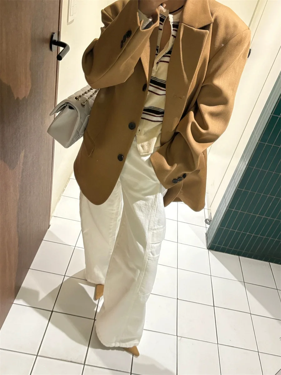 Frühling 2025, Damen-Arbeitskleidung mit weitem Bein, Sle-Jeans, Dongda Gate, einfache Passform, mehrere Kette, Design, Baumwolle, elastisch, Denim, hoch...