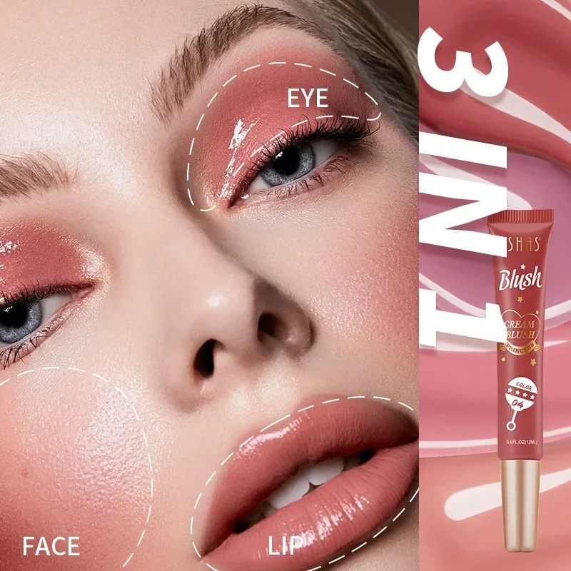 3-in-1 Long-Lasting Liquid Blush Facial Contouring น้ําหนักเบา Soft Cream Blush กันน้ํา Facial Blush Stick สําหรับ Cheek Eye Lip