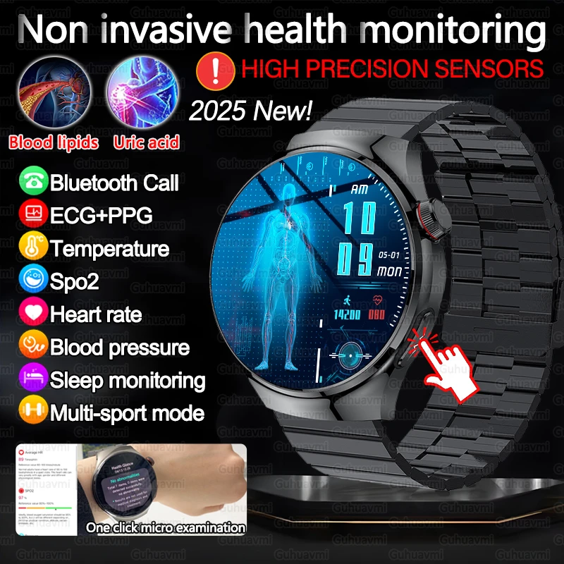 

2025 New Nursing Grade Smart Watch Men Accurate Blood Pressure Heart Rate Uric Acid ECG+PPG Bluetooth Calling Health Smartwatch