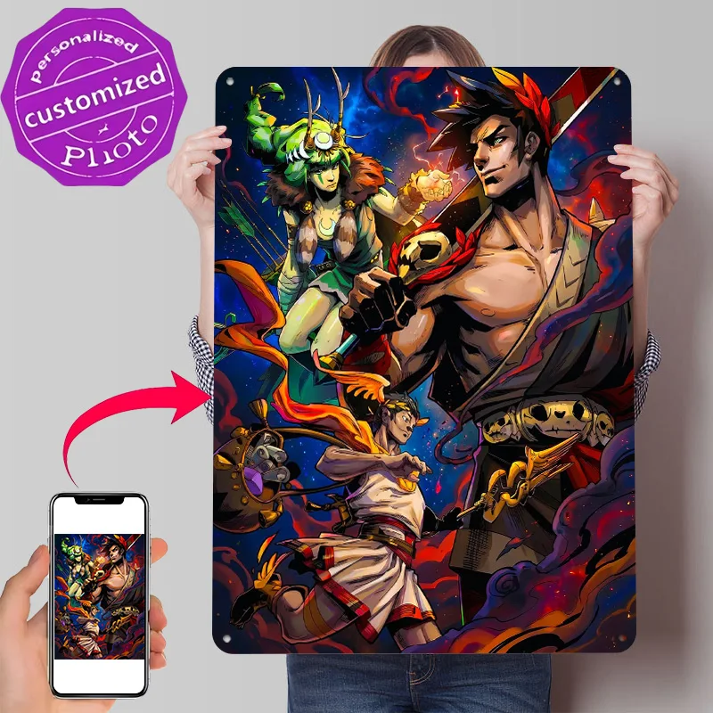 Hades Game Characters Illustration 3D Texture Printed Poster Custom Vintage Metal Tin Plate Sign for Wall Art Decoration Bedroom