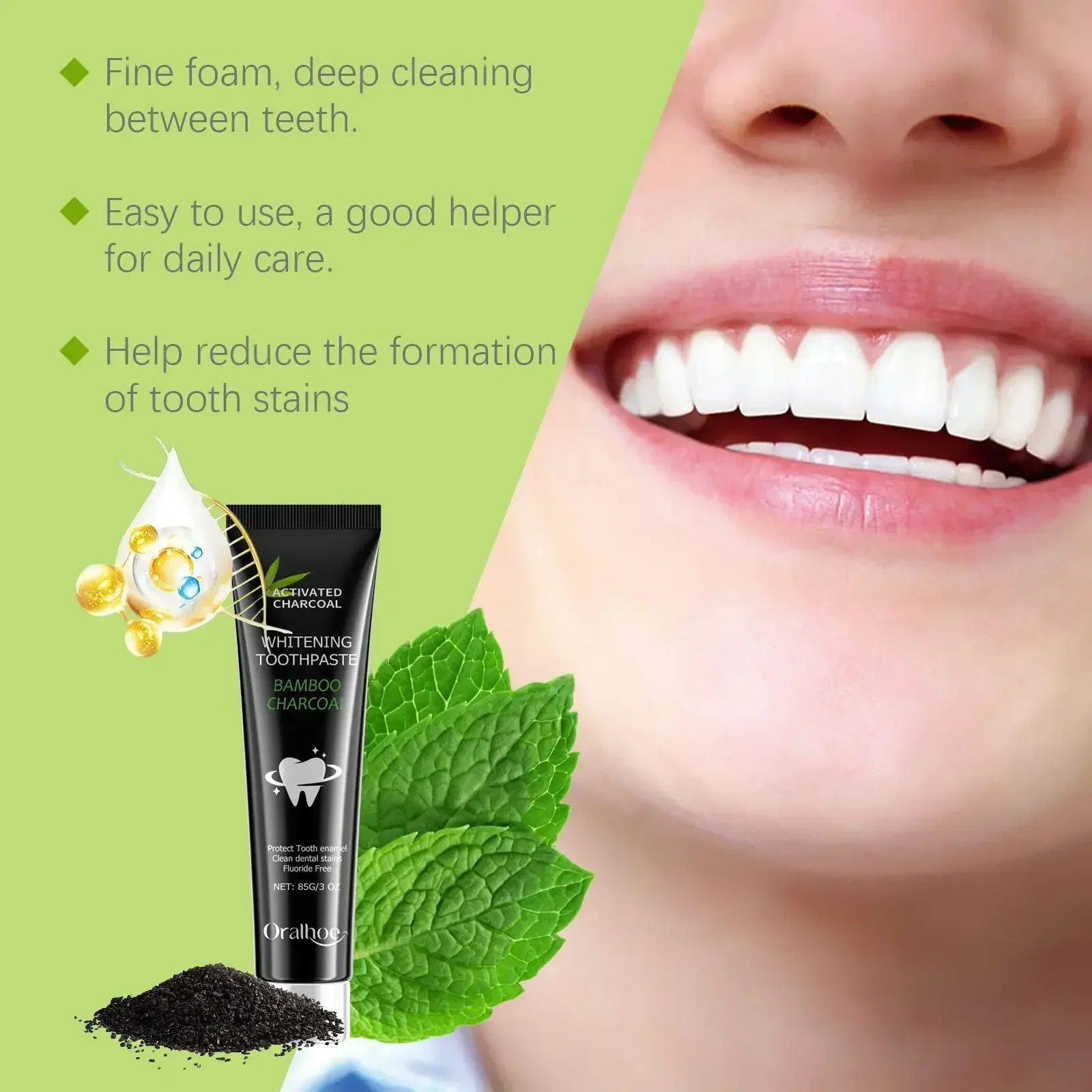 Bamboo Charcoal Deep Cleansing Toothpaste, Daily Oral Care for Stain Control and Fresh Breath