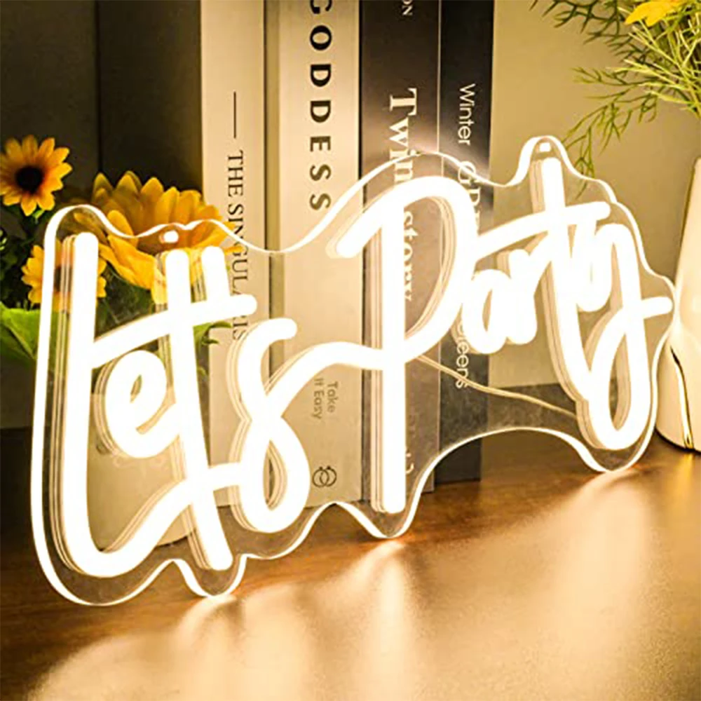 

LED Let's Party Neon Sign Wedding Decoration Flex Transpament Custom Advertising Neon Party Banquet Bedroom Christmas Decoration