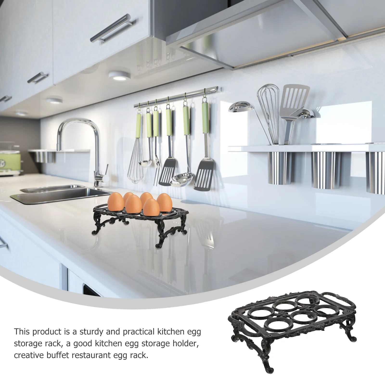 

1Pcs Cast Iron Egg Rack Black Creative Kitchen Storage Holder Buffet Dining Table Organizer Kitchen Egg Holder