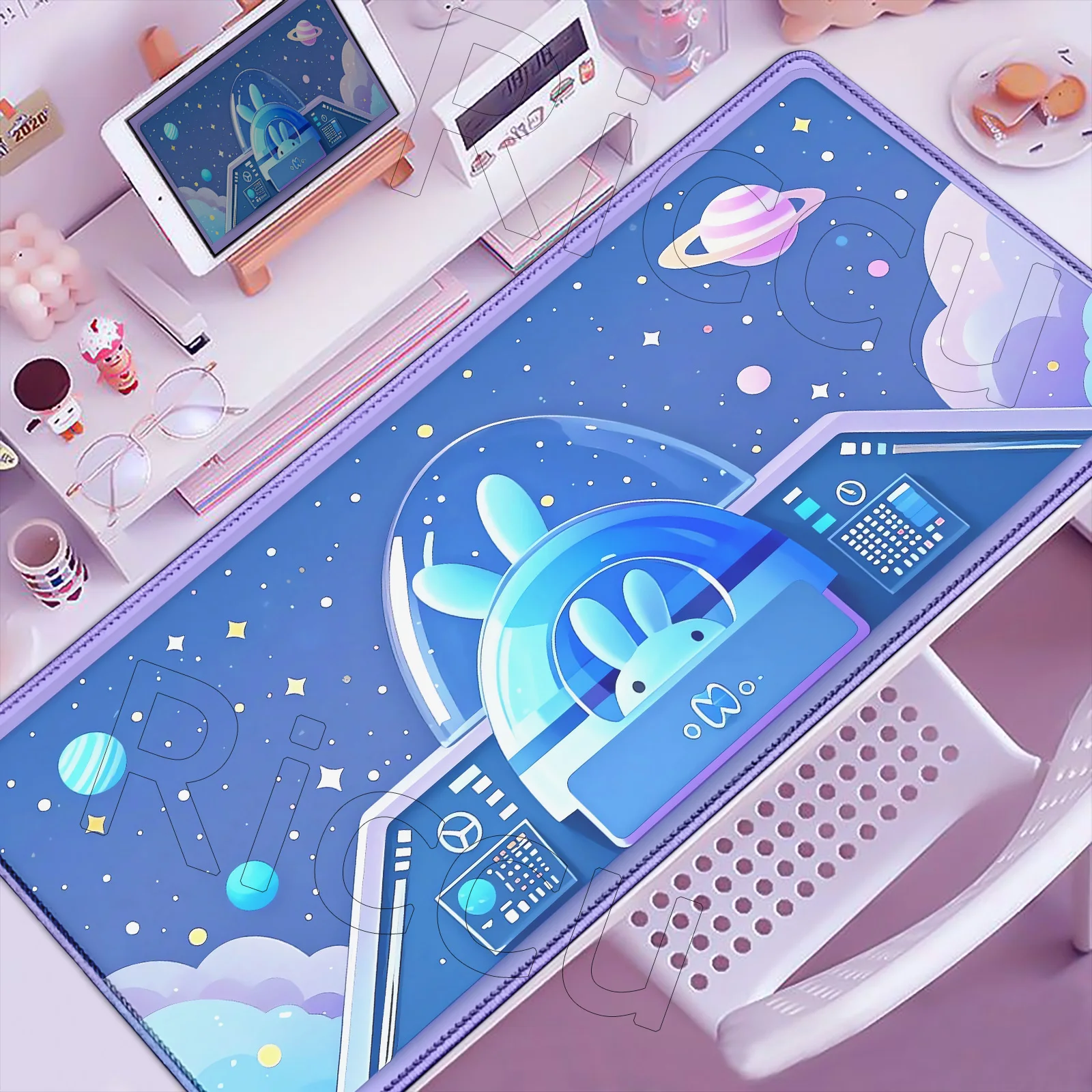 

Kawaii Space Cartoon Rabbit Mousepad Large Gamer Keyboard Mouse Pad Accessories 900x400mm Laptop Lock Edge Cute Office Desk Mat