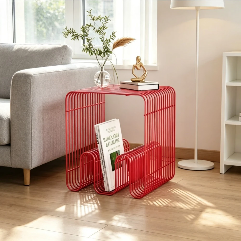

Modern Minimalistischer Sofa Beistelltisch mit Bücherregal, Platzsparender Mehrzweck Couchtisch für Wohnzimmer Schlafzi Eckregal