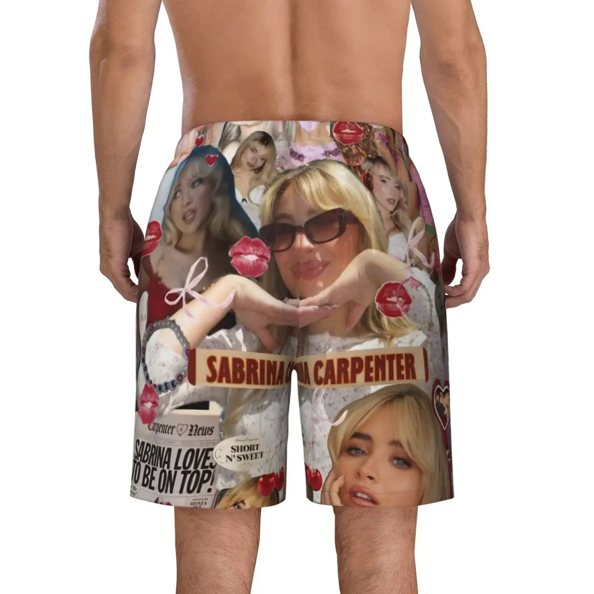 Sabrina Carpenter American Singer Photo Collage Board Shorts Summer Running Board Short Pants Man Fast Dry Y2K Swimming Trunks
