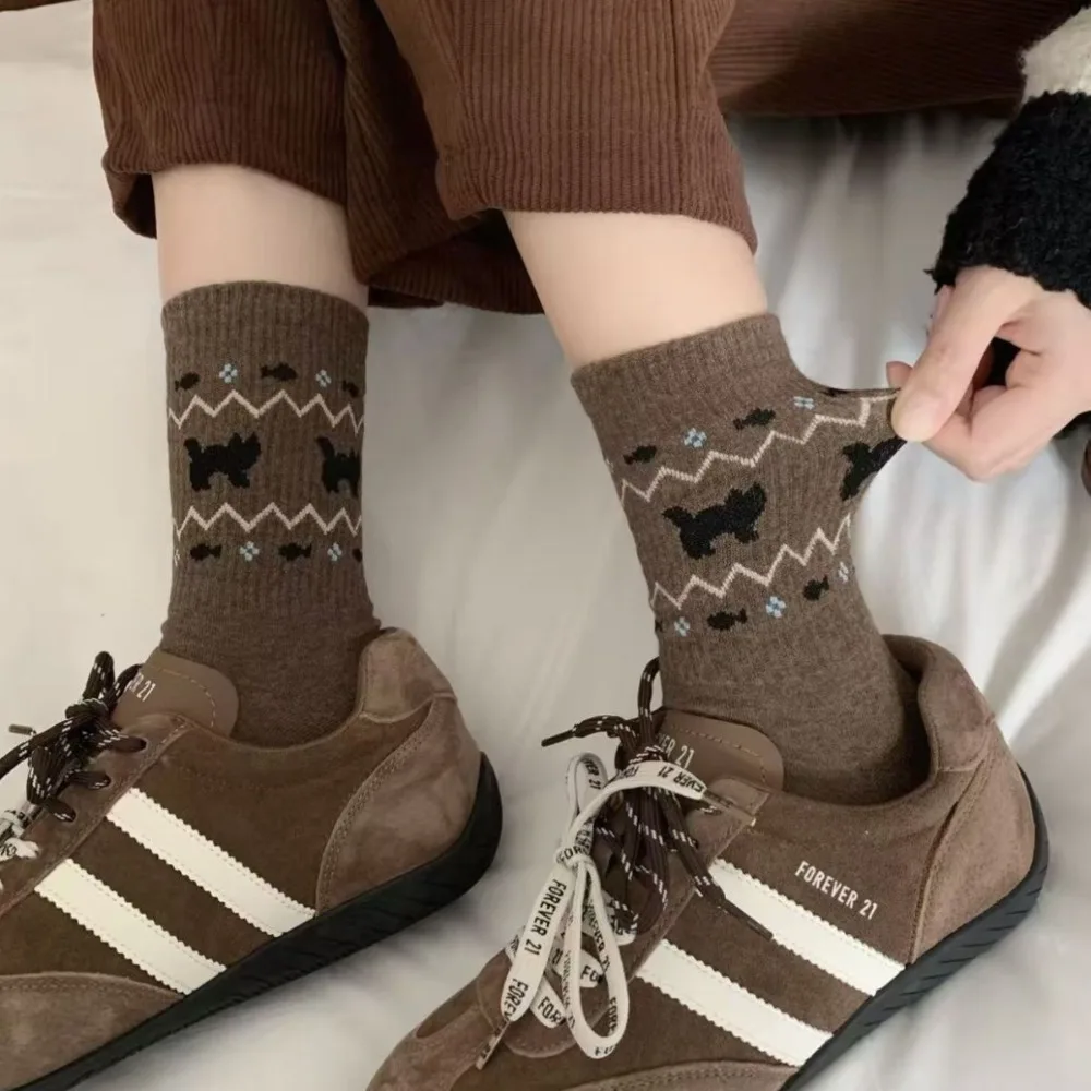 Autumn Winter Women's Medium Tube Socks New Retro Fair Island Style Socks Ethnic Style Versatile Kawaii Women Trendy Socks