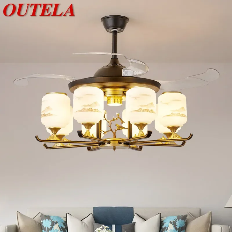 

OUTELA Modern Stealth Fan Light Luxury Living Room Restaurant Bedroom Ceiling Fan Light Remote LED Electric Fan Light