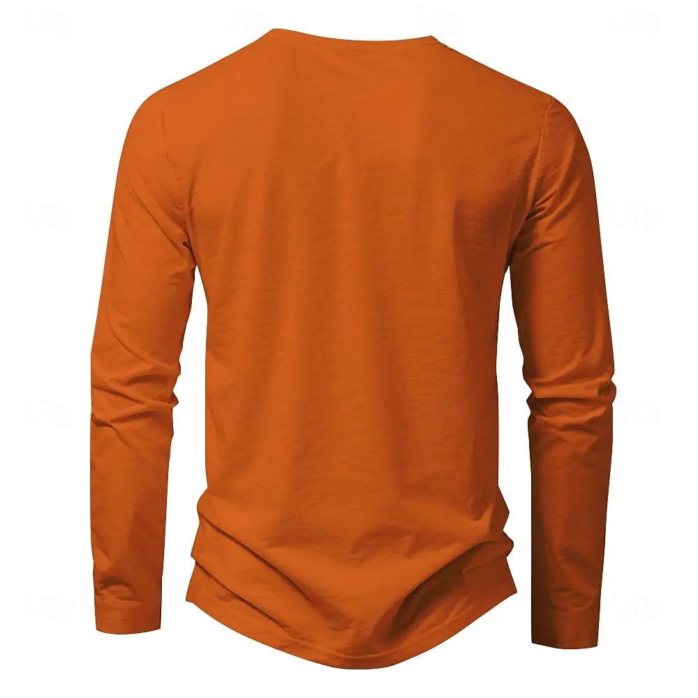 Men\'s T Shirts Vintage Print Long Sleeve Tops Autumn Cotton Graphic Casual Retro Style Oversized Clothing V-Neck T-Shirts