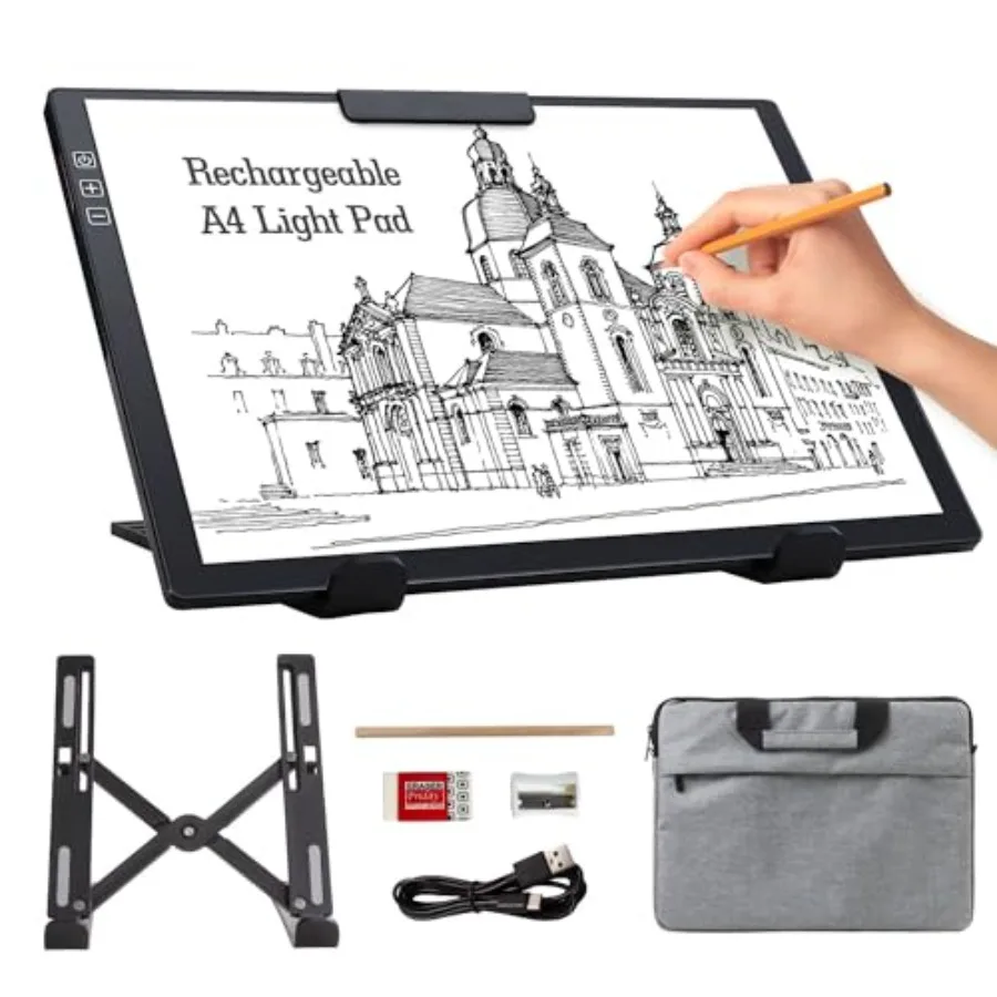 

Rechargeable A4 Light Pad with Carry Bag and StandUltra Thin Light Table with Clip 6 Levels of Brightness Light Box for tracing