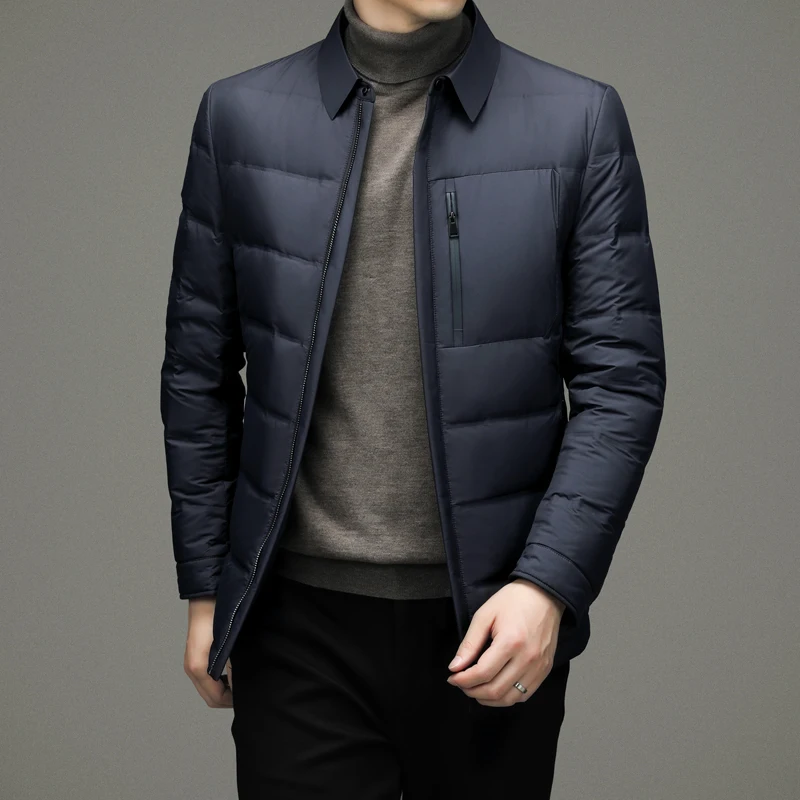 2022 Autumn Winter Down Jacket Men Grey Duck Down Coat Fashion Business Casual Warm Jacket Turn Down Collar Outerwear Men