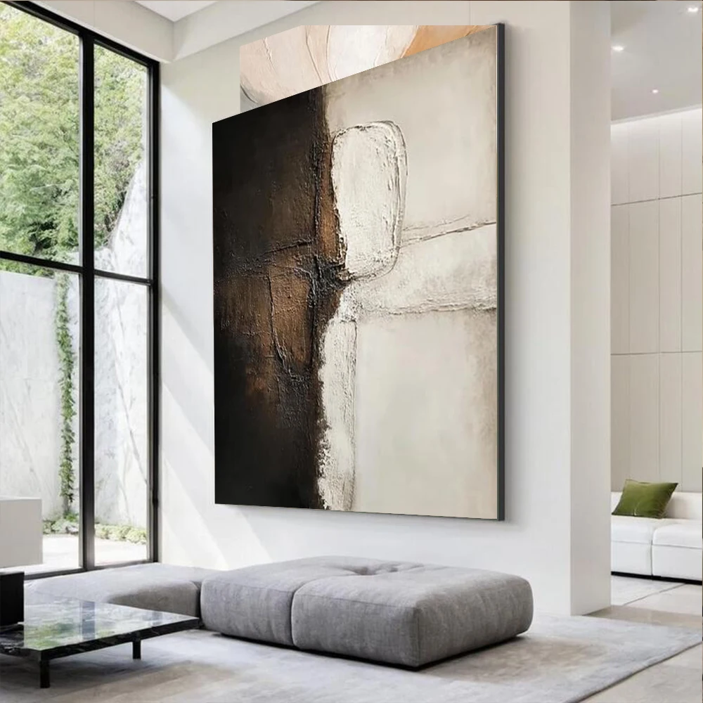 100% Handmade Abstract Oil Painting - Thick Layer Black Gray Wall Art picture Original Mural for Living Room Home Decor Image