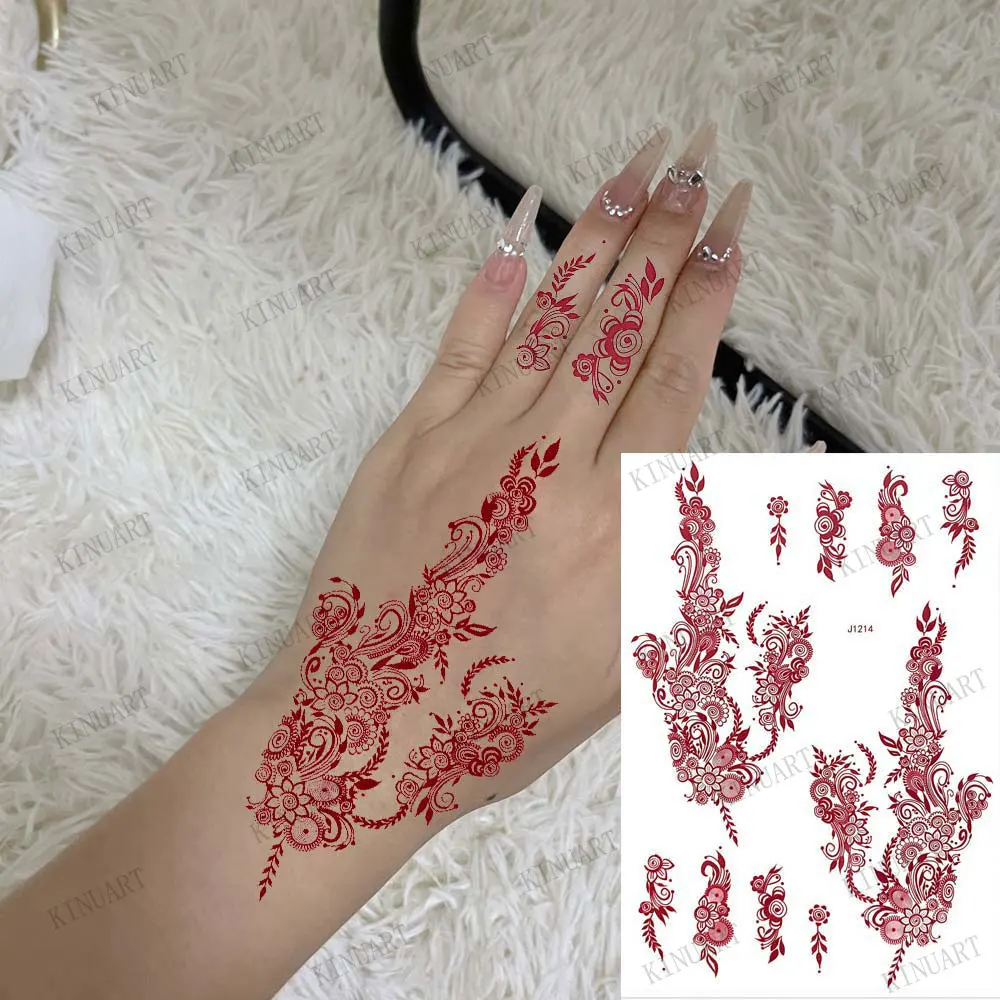 Henna marrom tatuagem corpo adesivos para mulheres henna tatuagens temporárias rendas floral mehndi tatuagem à prova dwaterproof água falso tatoo festival