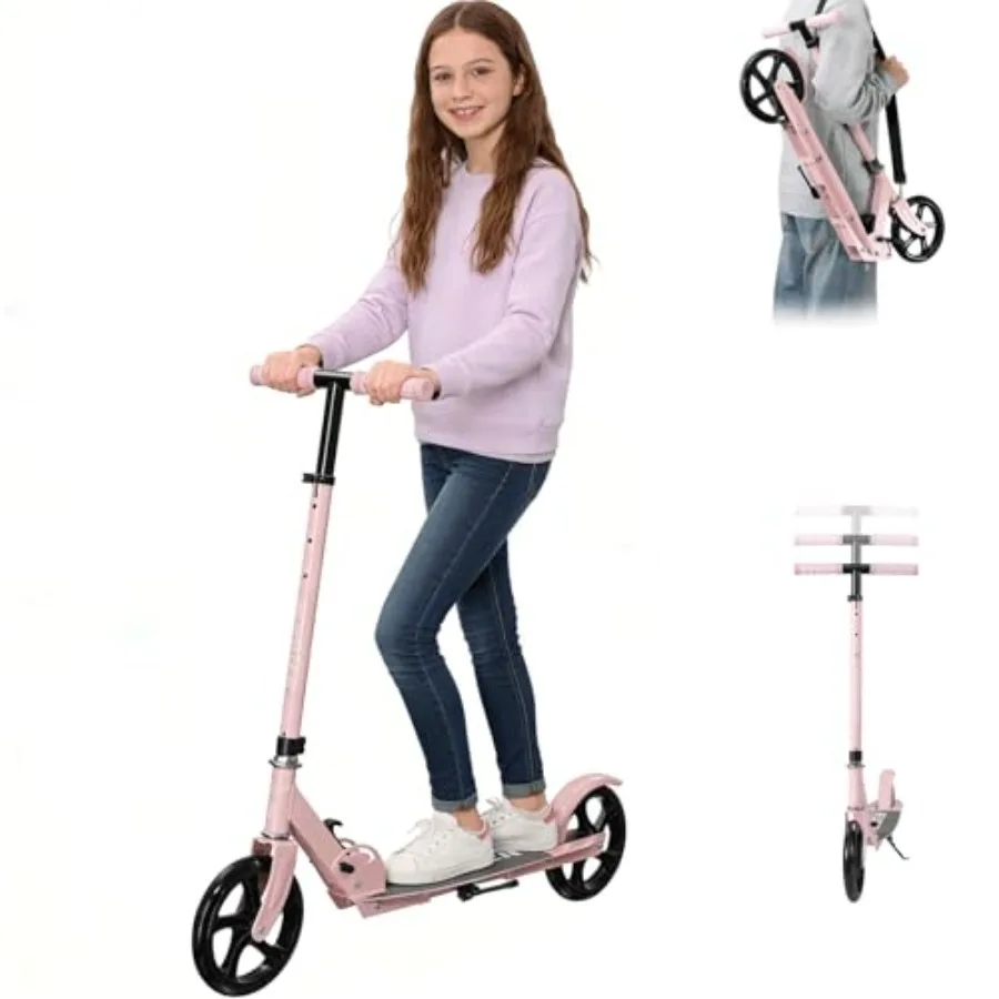 

Складной самокат для подростков и взрослых (от 6 лет), до 113 кг, 3 регулируемые высоты, задний тормоз, широкая противоскользящая платформа, легкий дизайн, черный