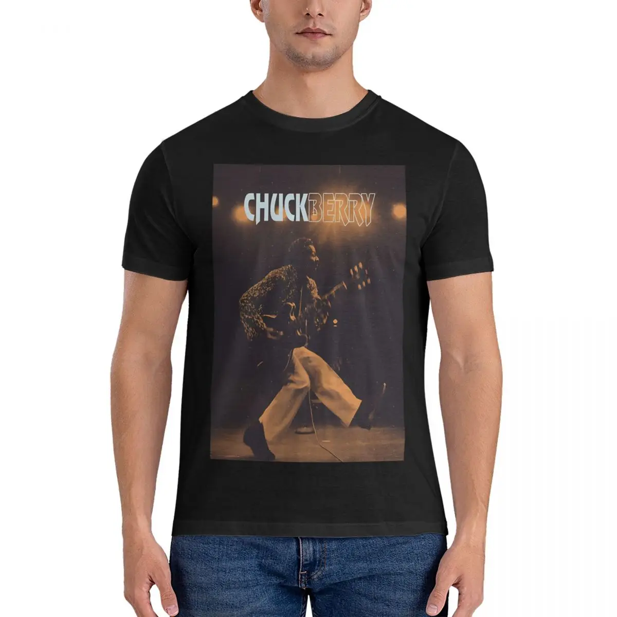 Playing On The Guitar Men's graphic T Shirts Chuck Berry Funny Tees Short Sleeve Crew Neck T-Shirts Cotton Gift Idea Clothes