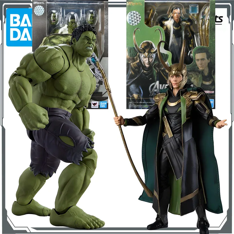 Bandai original s.h. figuarts vingadores hulk & loki anime figuras de ação brinquedos para meninos presente natal modelo colecionável ornamentos