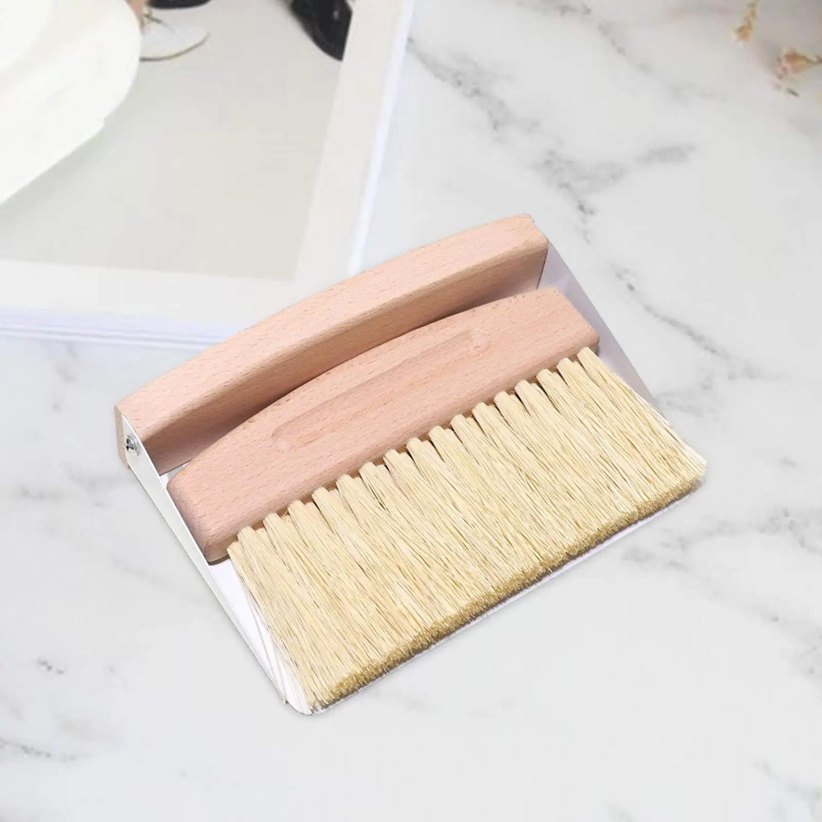 Desktop Broom Dustpan Set Sweeping Brush Multipurpose Housekeeping Cleaning Wood Handle for Craft Classes Furniture Kitchen