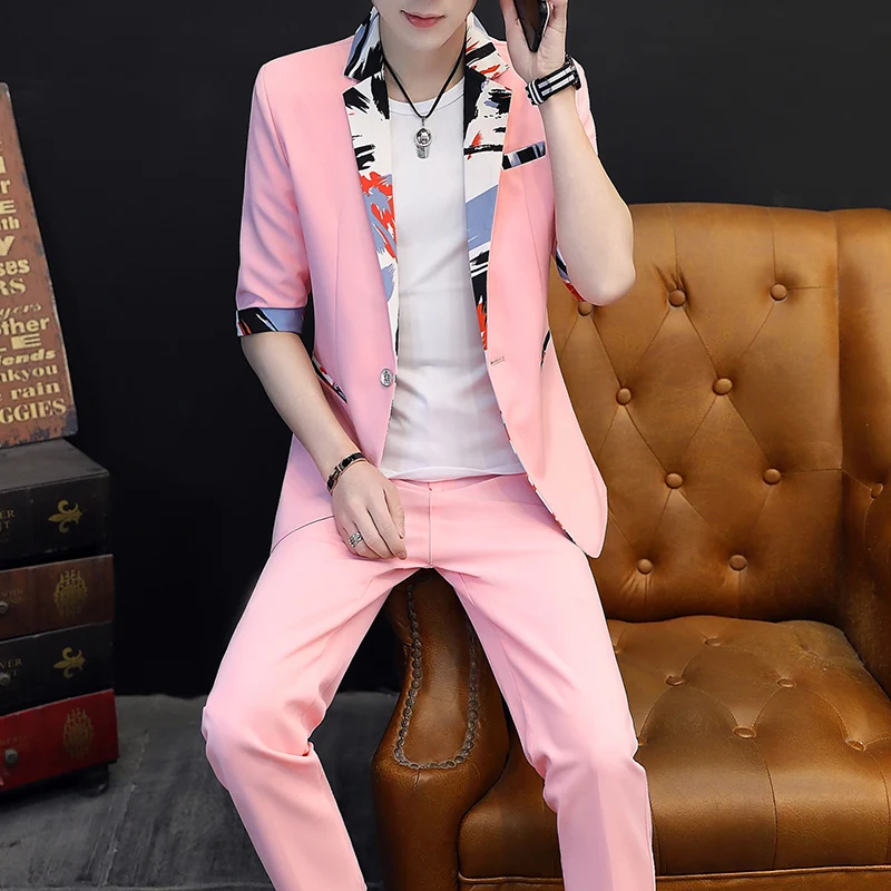 Summer 2025 Korean Slim Fit Short Sleeve Suit Casual Thin British Style Seven-Point Mid-Sleeve Suit for Men