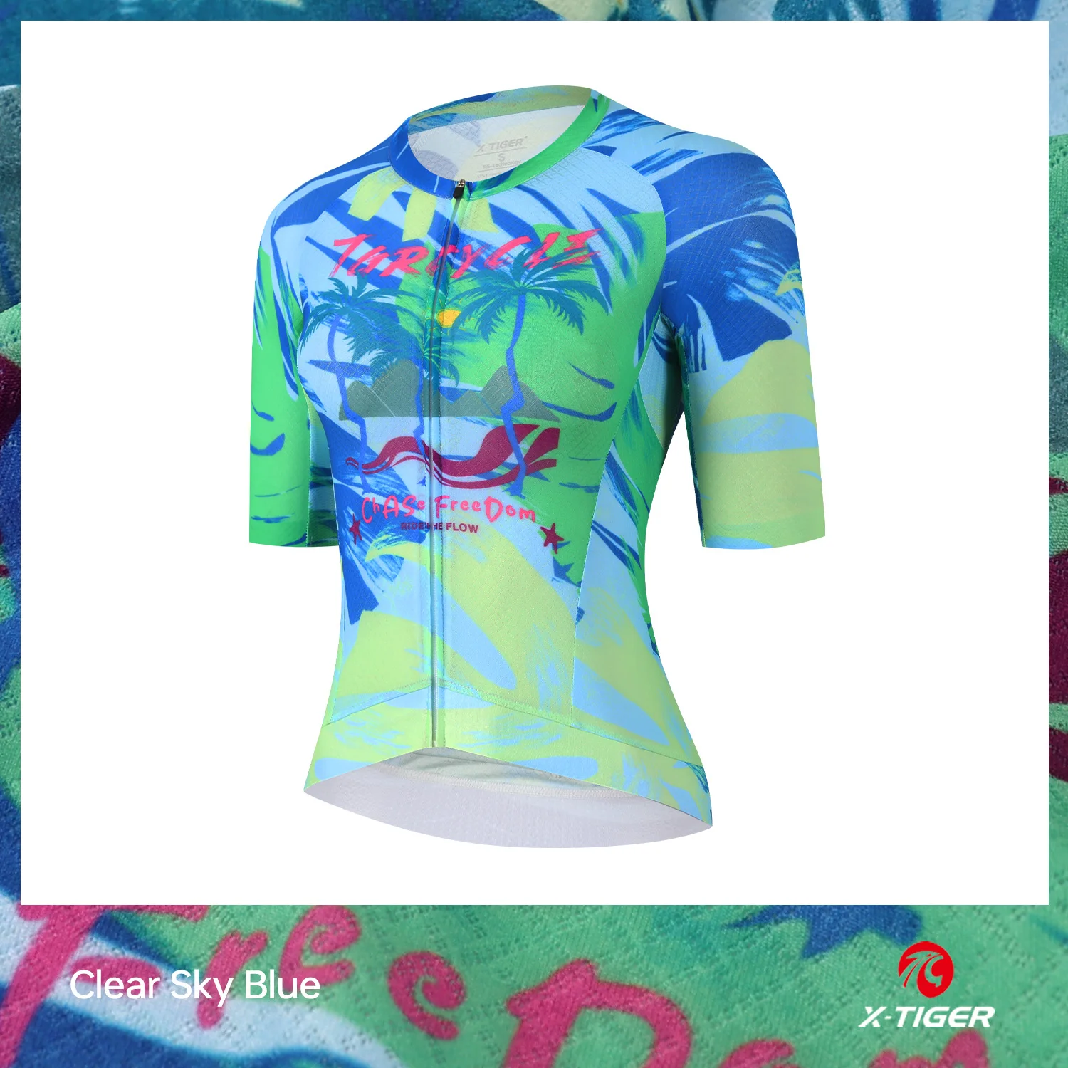 X-TIGER GALE SERIES Damesfietsshirt met korte mouwen, slim fit, TROPICAL ISLAND STYLE, ademend maillot voor mountainbike
