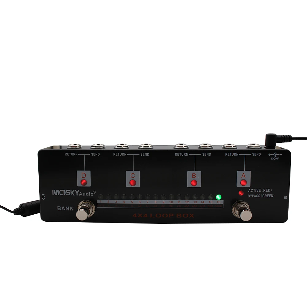MOSKY 4 * 4 LOOP BOX Effect Controller with 16 Programming Options - One Click MUTE and One Click BYPASS Direct Functionality