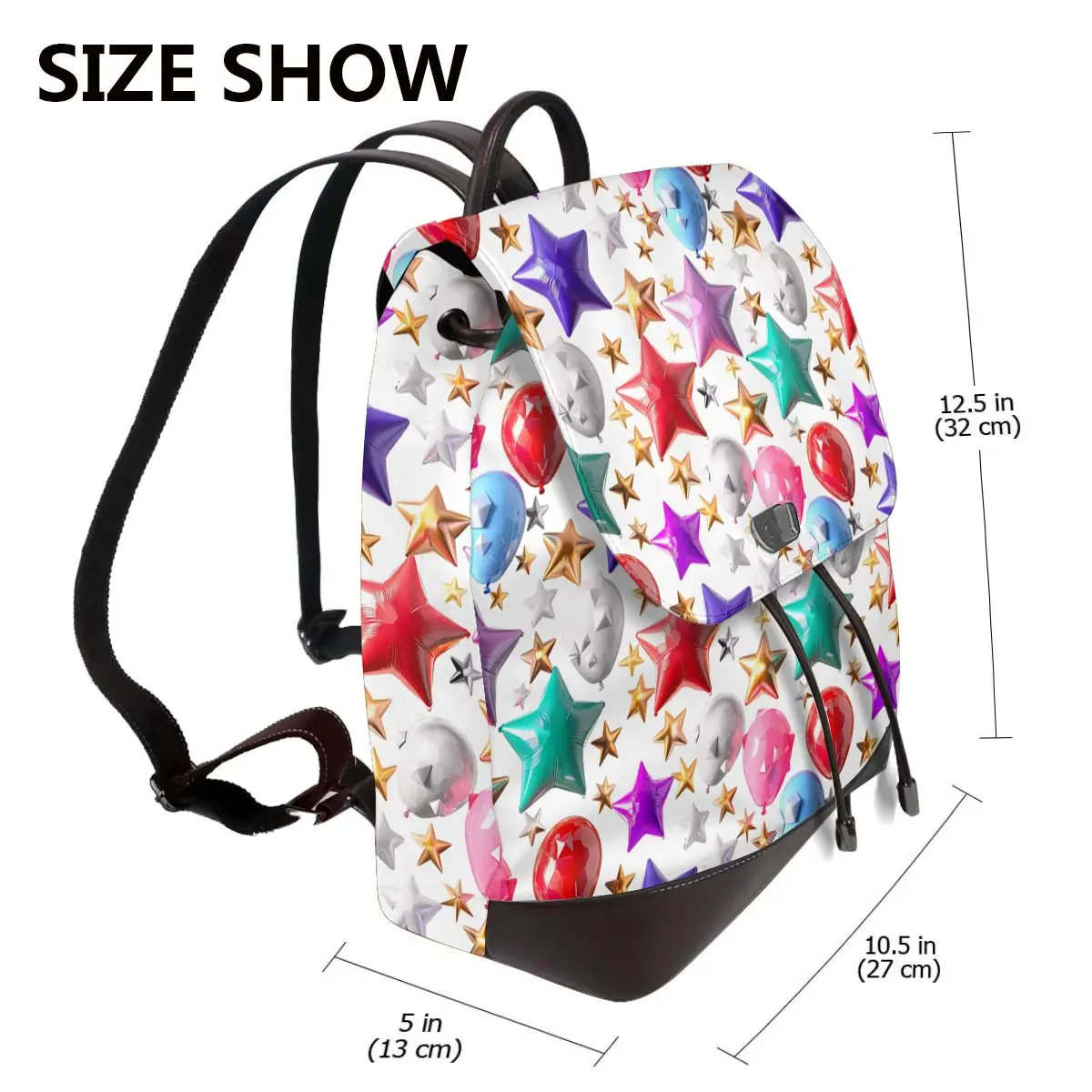 별과 풍선 3D 패턴 새로운 핫 여성 배낭 디자이너 고품질 가죽 심플 패션 대용량 배낭