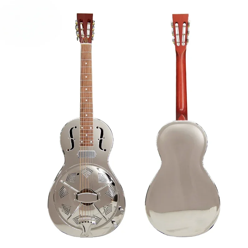 

Aiersi Brand Glossy Chrome Plated Bell Brass Electric Parlour Resonator Guitar With Pickup Bluegrass Acoustic Music TRG10E