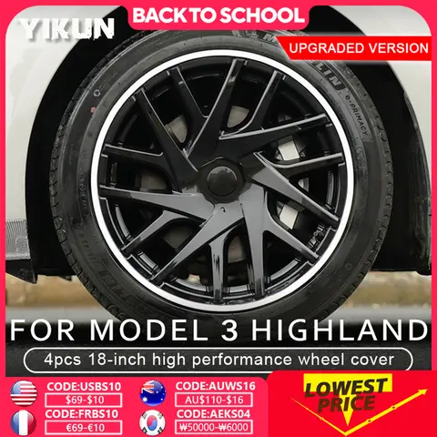 Tesla Model 3 Highland 2025 용 4PCS HubCap 18 인치 성능 휠 캡 교체 자동차 전체 림 커버 액세서리 2024