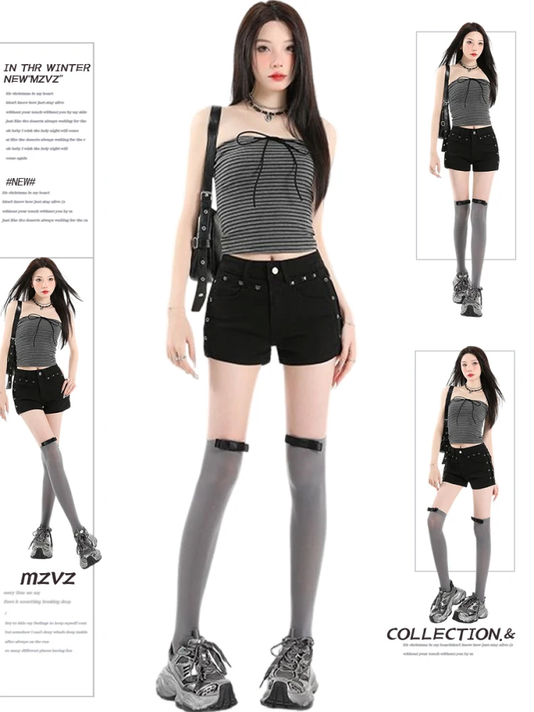 

Bla Y2K Rivet Denim orts Women's Sexy Tight Butt orts Summer New Arrival MZVZ Hot Pants High Waist ort Length
