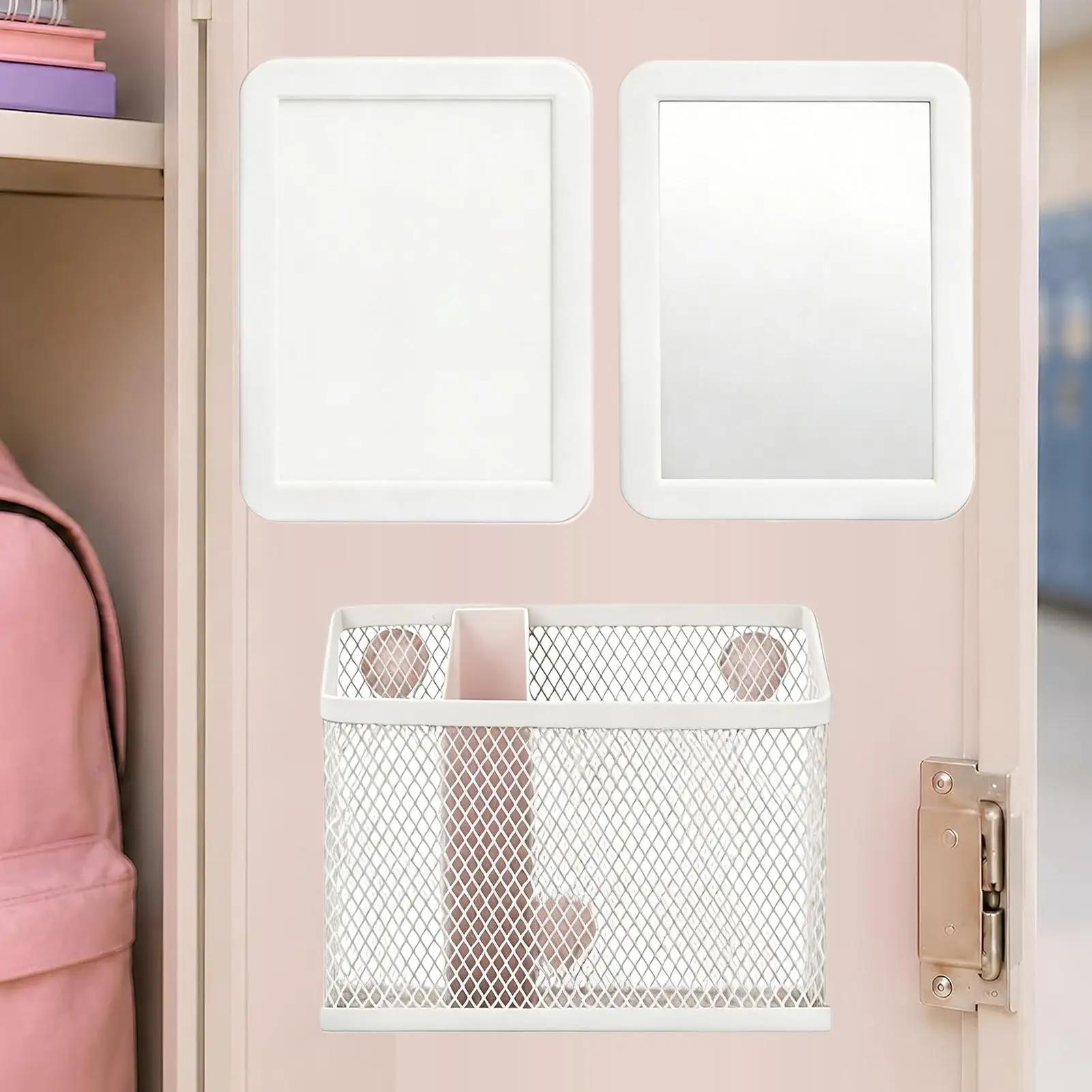 Locker Accessories Kit Cute with Mirror Dry Erase Markers Pen Holder Magnetic Locker Accessories Fridge Decor for Kitchen School