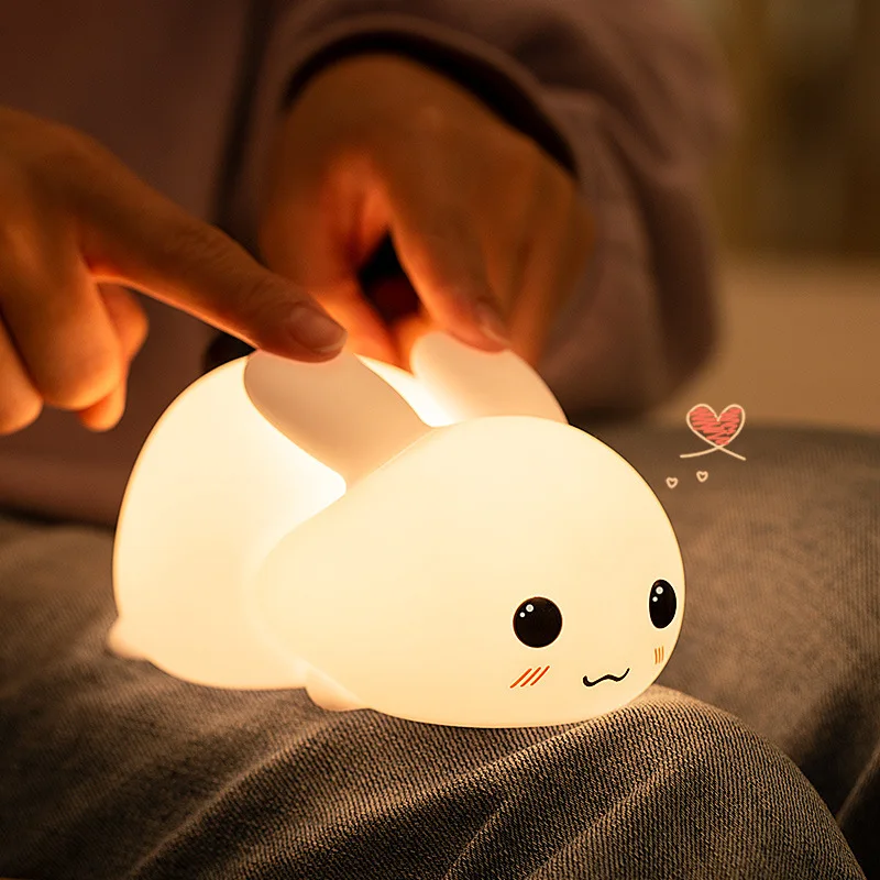 Touch Sensor LED Rabbit Night Light Remote Control 16 Colors Rechargeable Silicone Bunny Lamp for Children Baby Toy Gift