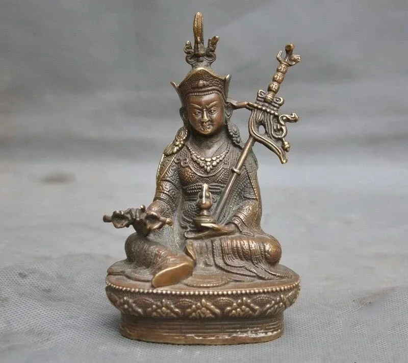 

wedding decoration 6" Tibetan Buddhism temple bronze Guru Rinpoche Padmasambhava Buddha Statue