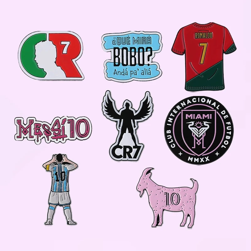 Football Star Surrounding Enamel Pin Presenting Cr7 Football Club Messi 10 Letters Lapel Metal Badge Brooch Jewelry In Wholesale