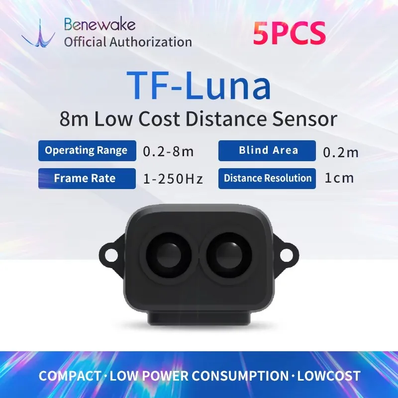 

5PCS Benewake TF-Luna 8m detection distance, small size, low cost, light weight, obstacle avoidance, integrate laser distance