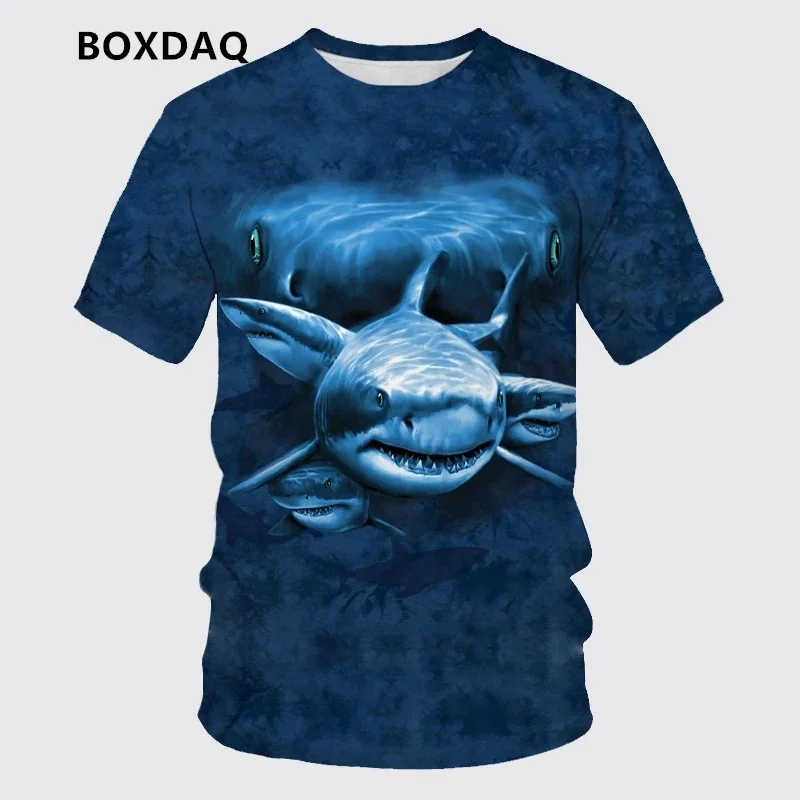 Beach Casual Men\'s T-Shirts Summer Shark Graphic Fashion T Shirt Short Sleeve 3D Print Street Hip Hop Male Tee 6XL Big Size Tops