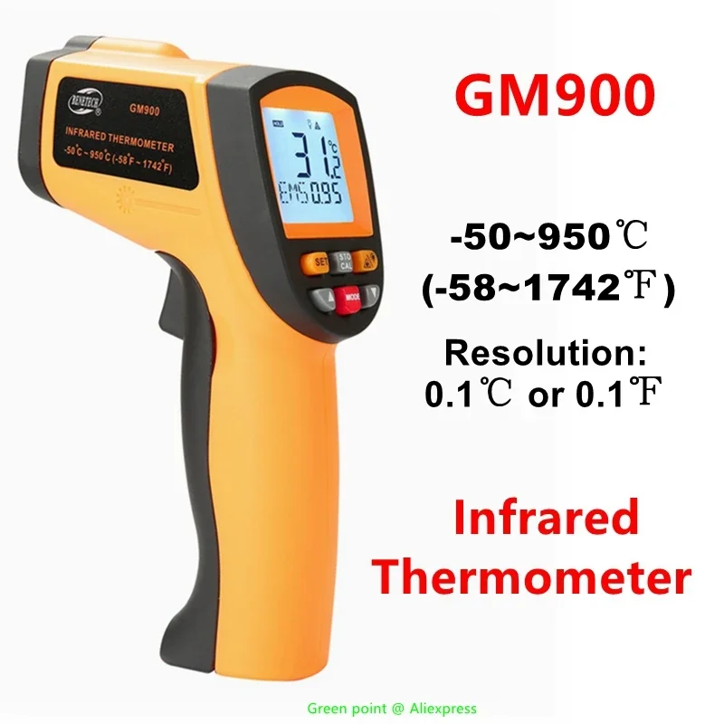 5PCS Handheld Laser Digital Infrared Thermometer GM900 Non-Contact Temperature Meter -50~950℃ (-58~1742℉) For Industrial Testing