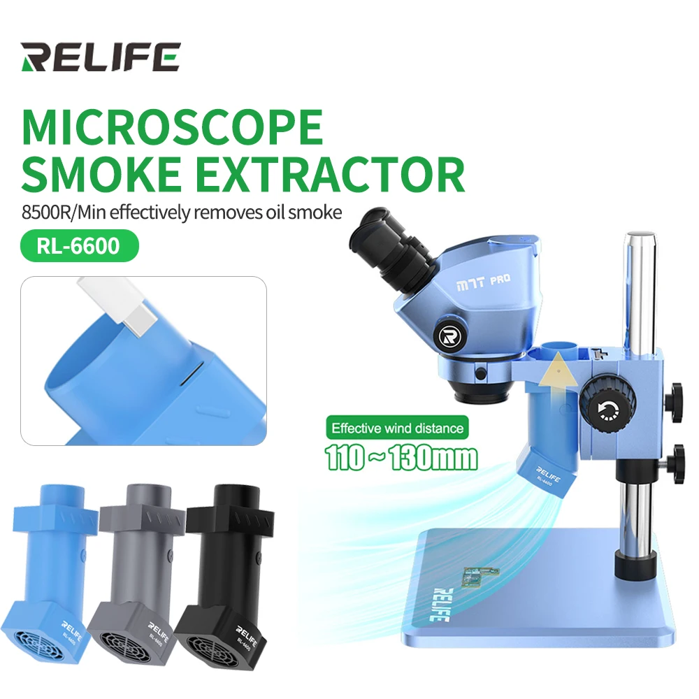 

RELIFE RL-6600 Microscope Smoke Extractor Type-C Port Three-speed Strong Wind for Welding Repair Microscope Smoke Removal Tool