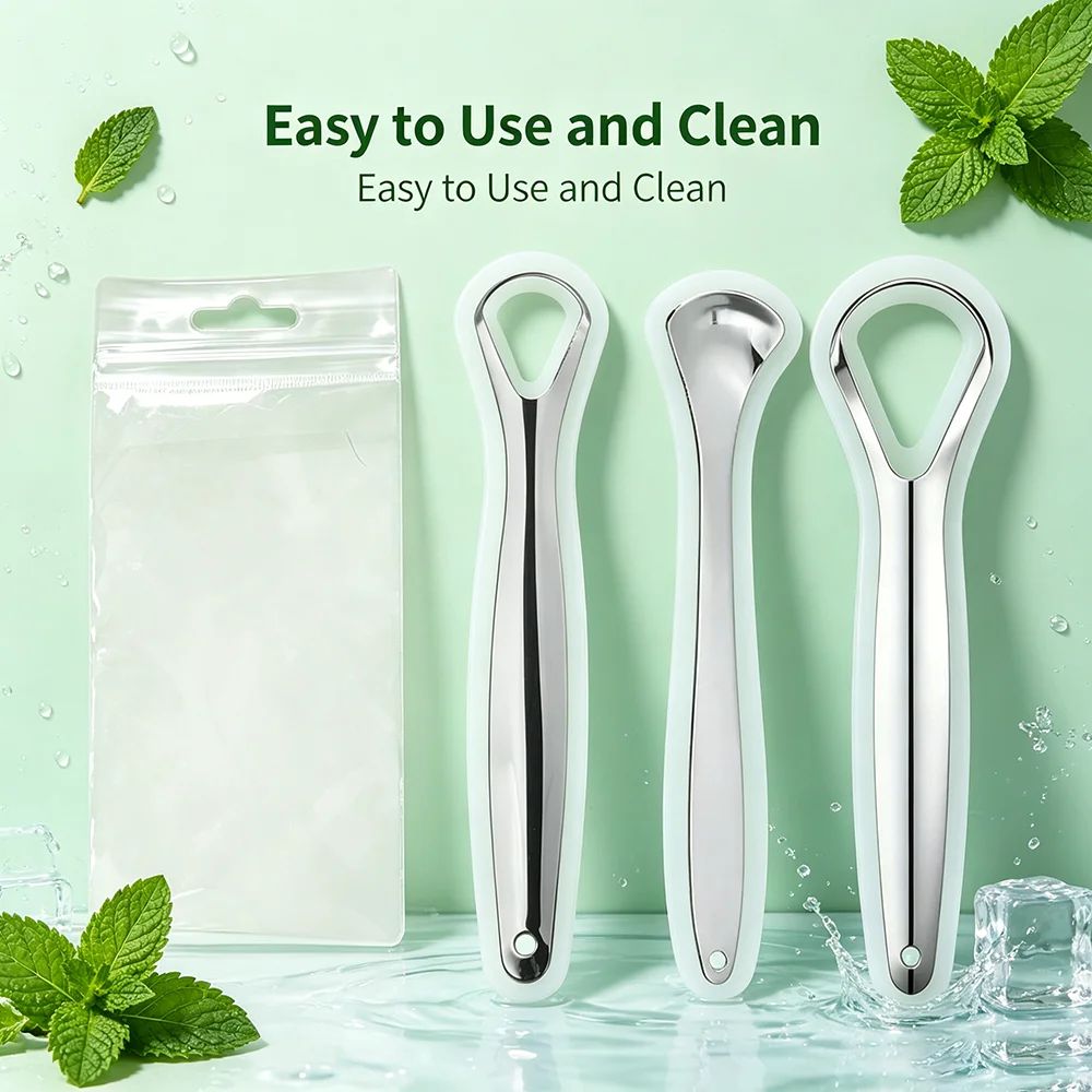 3PCS Portable Dental Care Tool, Adult Tongue Scraper, Durable Metal Cleaner, Great for Removing Tongue Residue Daily Oral