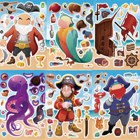 8/16Sheets DIY Pirate Captain Puzzle Stickers Games Make-a-Face Kids Assemble Jigsaw Toys Kid Educational Children Party Gifts
